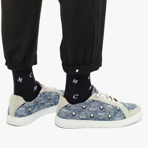 𝐌𝐂𝐌 𝐍𝐞𝐰 𝐢𝐧 𝐁𝐨𝐱 Jacquard Monogram Low Blue Denim Suede Sneakers